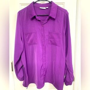 Susan Graves Silky Purple Button Down Blouse Sz 16 Sexy CEO City Girl Boho Vibes